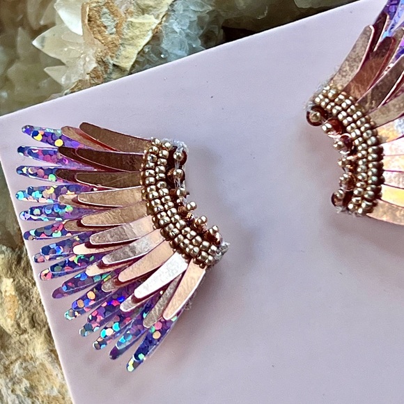 🌺🎉HP🎉🌺 NWT Mignonne Gavigan Mini Madeline Earrings Rose Gold Glitter - Picture 5 of 16